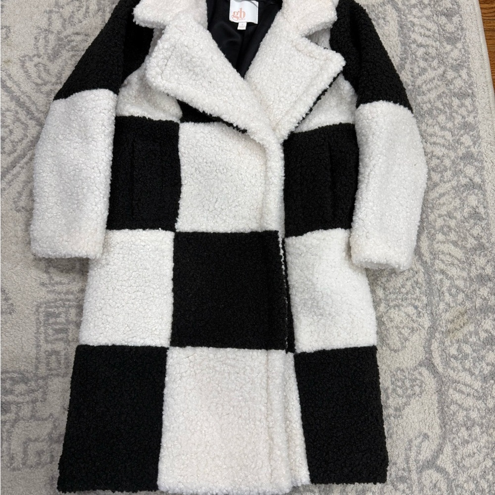 GB Girls Black and White Checkered Teddy Jacket